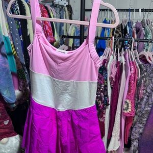 NWOT RareRaw Pink and White Dress with shorts attached